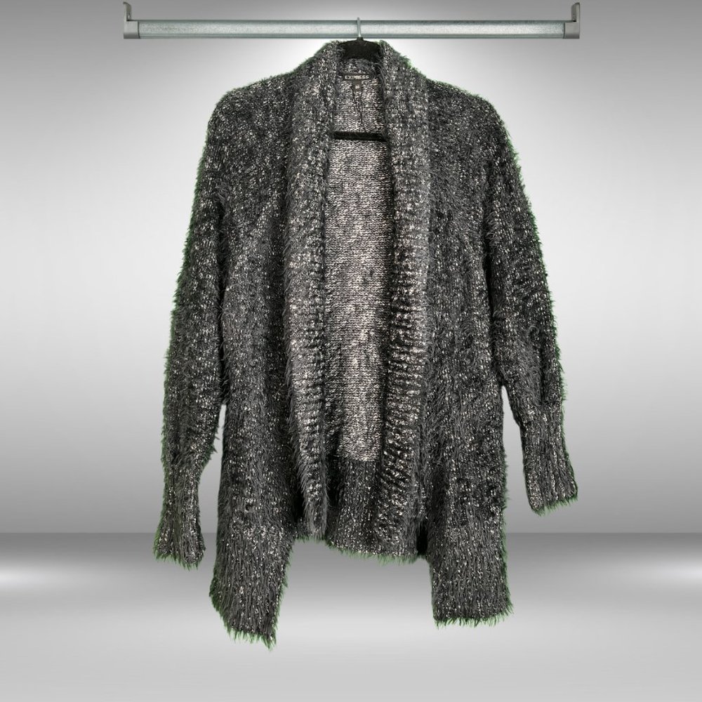 Express Black/White Fuzzy Eyelash Open Front Supe… - image 1